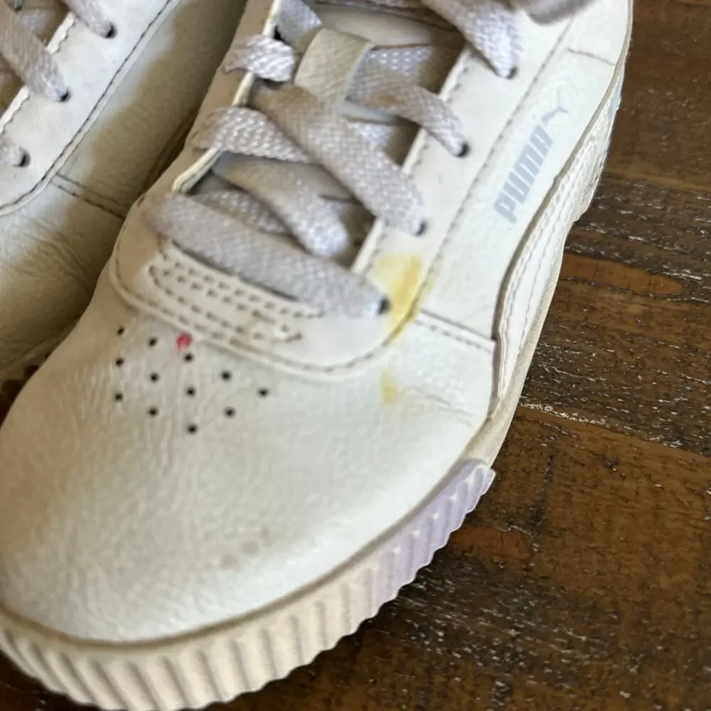 Puma White Sneakers with Rainbow Soles - Youth Size 1.5